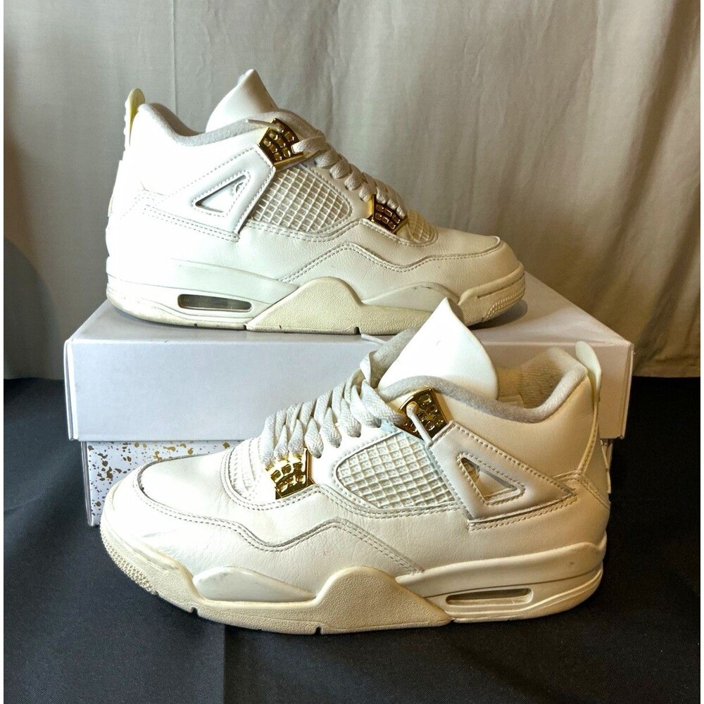 Jordan Air Jordan 4 Retro White Metallic Gold Mid Top Lace-Up Leather size 8